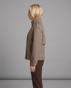 Houndstooth Double-Breasted Funnel Neck Jacket in Brown & Beige