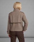 Houndstooth Double-Breasted Funnel Neck Jacket in Brown & Beige