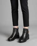 Orthopedic Buckle Ankle Boots in Black Leather