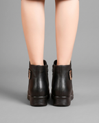 Orthopedic Buckle Ankle Boots in Black Leather