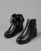 Orthopedic Buckle Ankle Boots in Black Leather