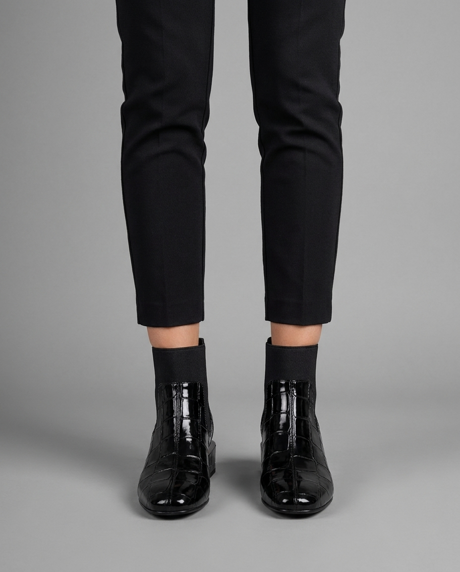 Croc-Effect Chelsea Ankle Boots in Black