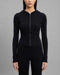 Rib Knit Zip Hoodie in Black