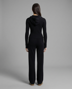 Rib Knit Zip Hoodie in Black
