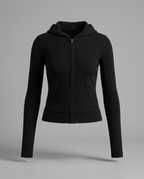 Rib Knit Zip Hoodie in Black