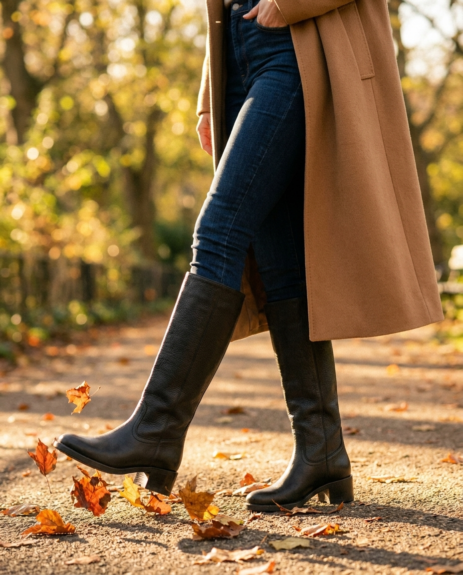 Orthopedic Knee High Leather Boots in Black