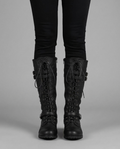 Lace-Up Buckle Knee High Boots in Black