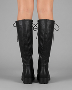 Lace-Up Buckle Knee High Boots in Black