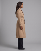 Belted Double-Breasted Longline Trench Coat in Beige