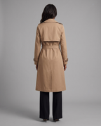 Belted Double-Breasted Longline Trench Coat in Beige