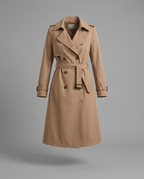 Belted Double-Breasted Longline Trench Coat in Beige