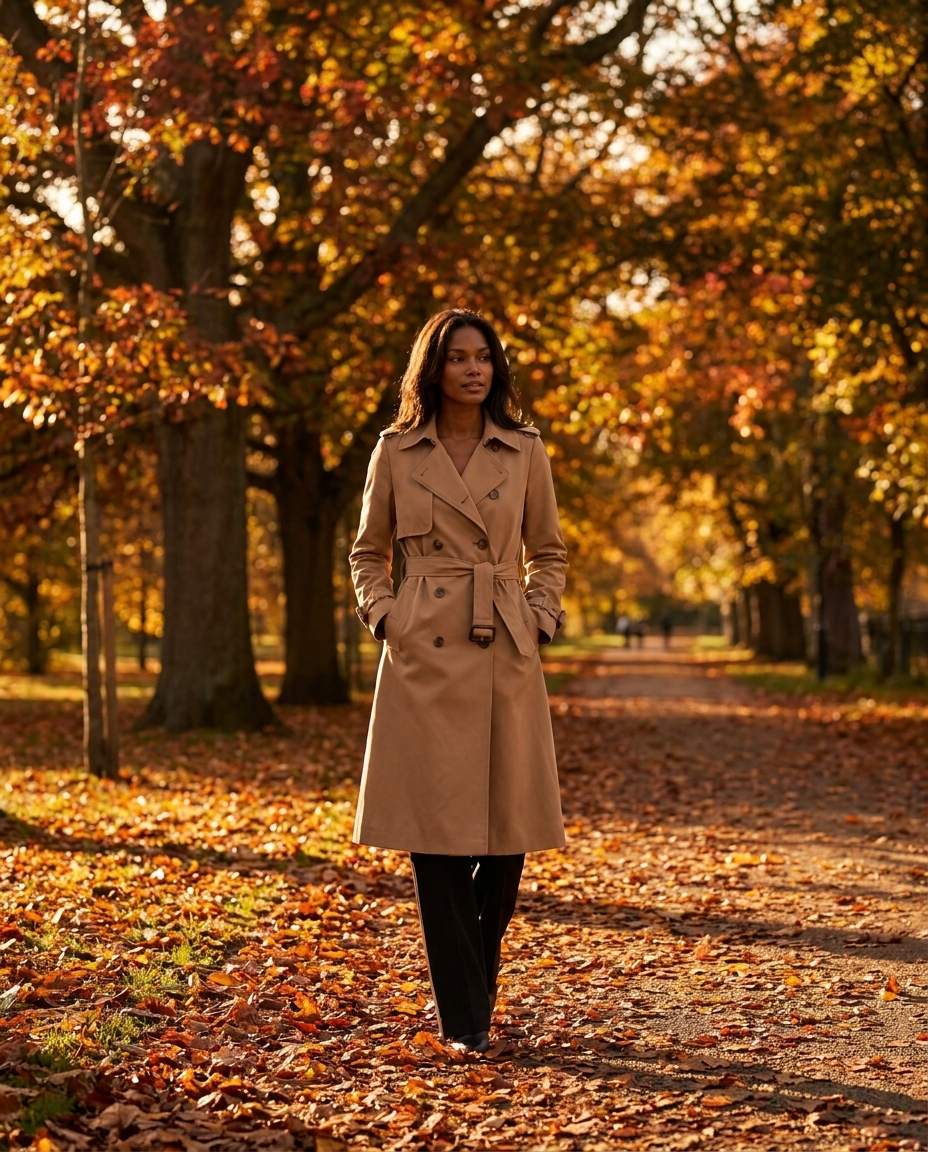 Belted Double-Breasted Longline Trench Coat in Beige