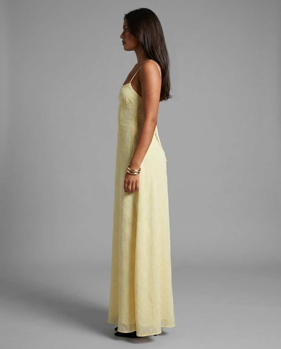 South of France – Lace-Up Back Maxi Dress in Butter Yellow