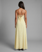 South of France – Lace-Up Back Maxi Dress in Butter Yellow