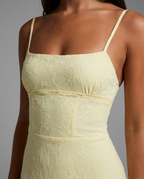 South of France – Lace-Up Back Maxi Dress in Butter Yellow