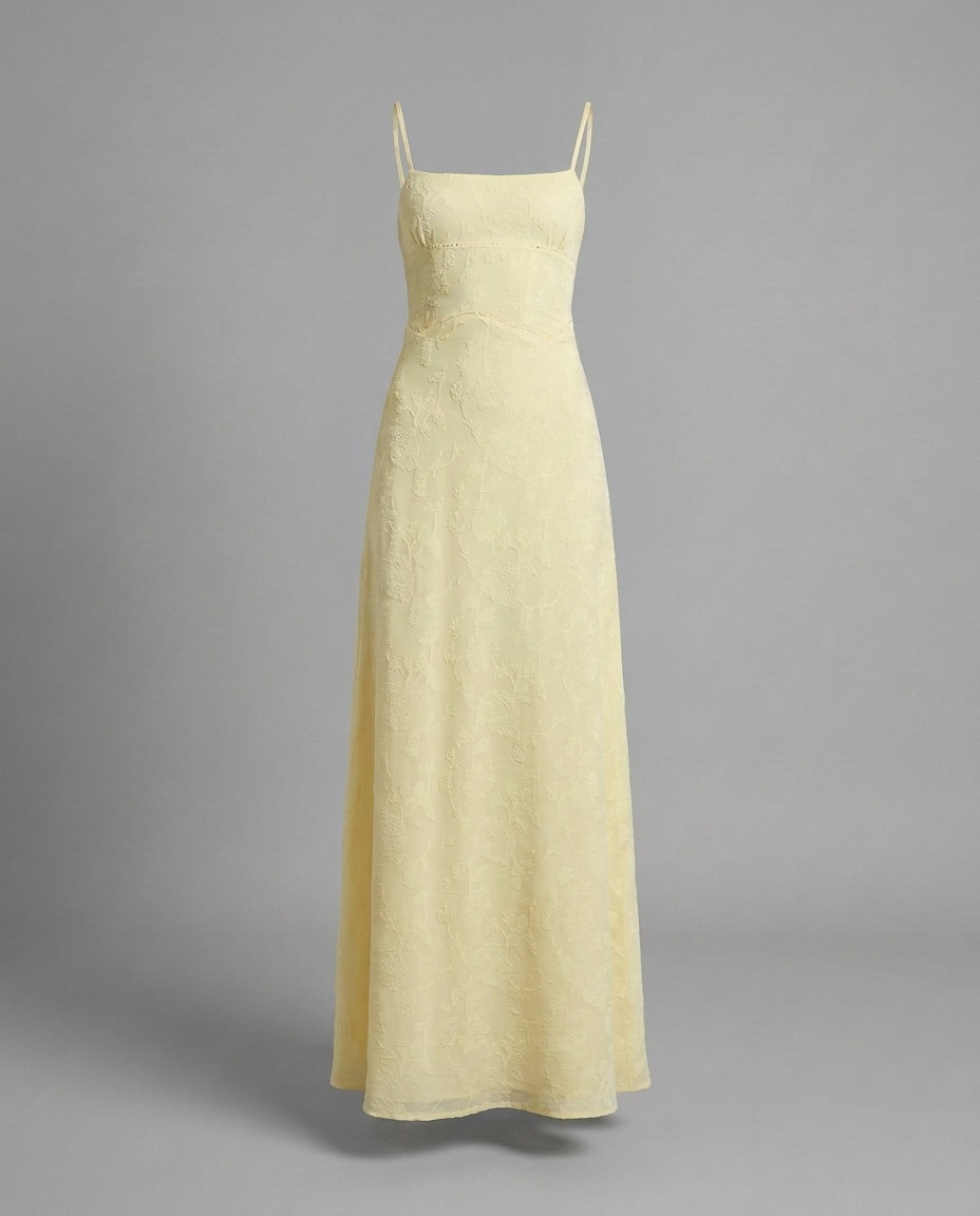 South of France – Lace-Up Back Maxi Dress in Butter Yellow