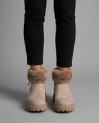 Faux Fur Cuff Ankle Snow Boots in Khaki