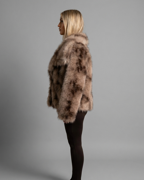 Animal Print Faux Fur Jacket in Taupe