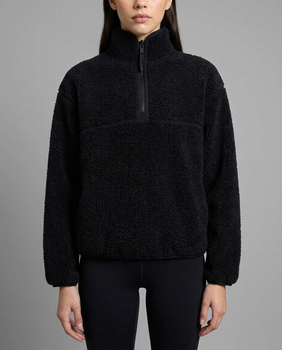 Reversible Sherpa Half-Zip Fleece in Black