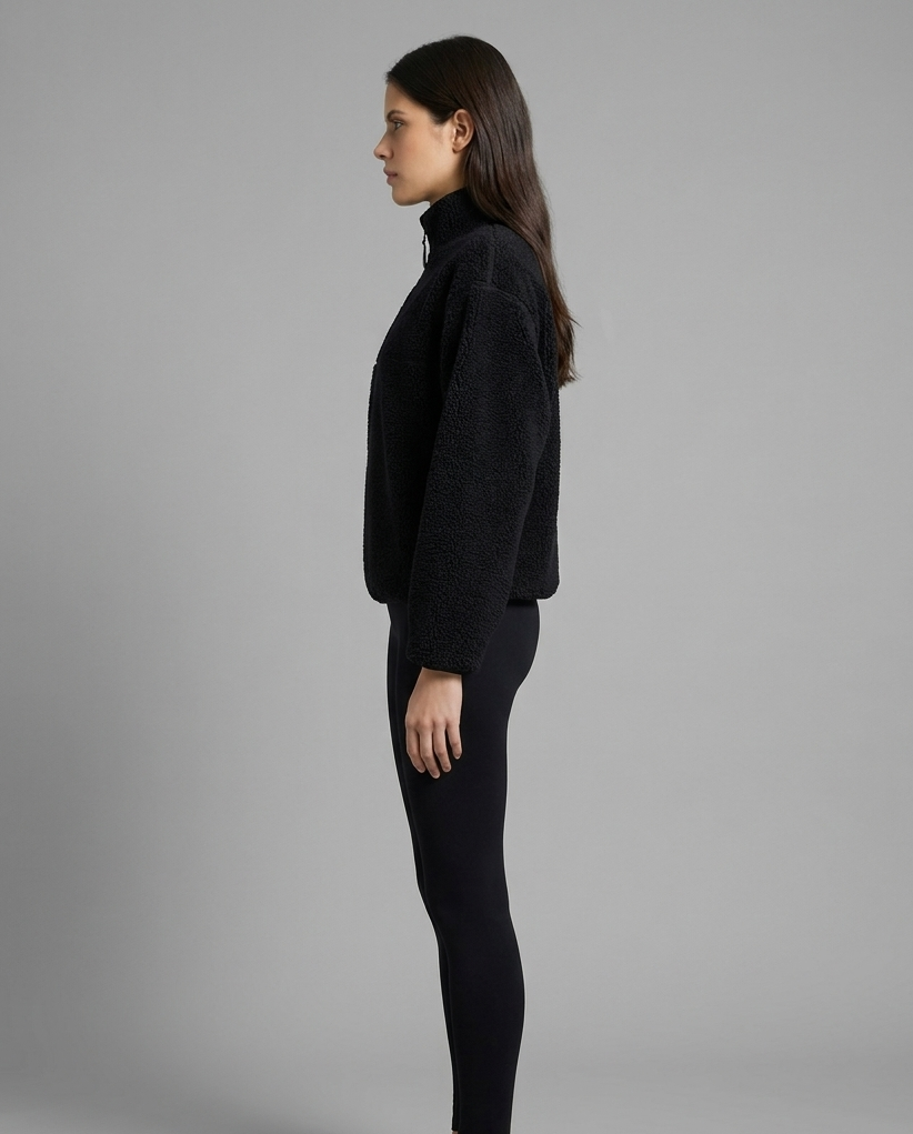 Reversible Sherpa Half-Zip Fleece in Black