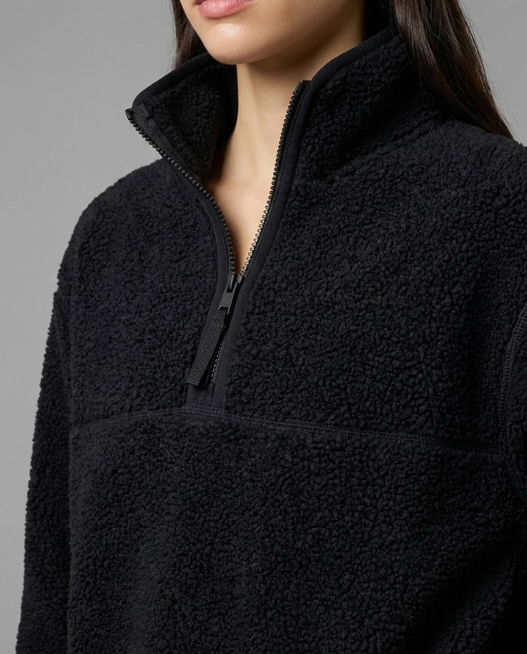 Reversible Sherpa Half-Zip Fleece in Black
