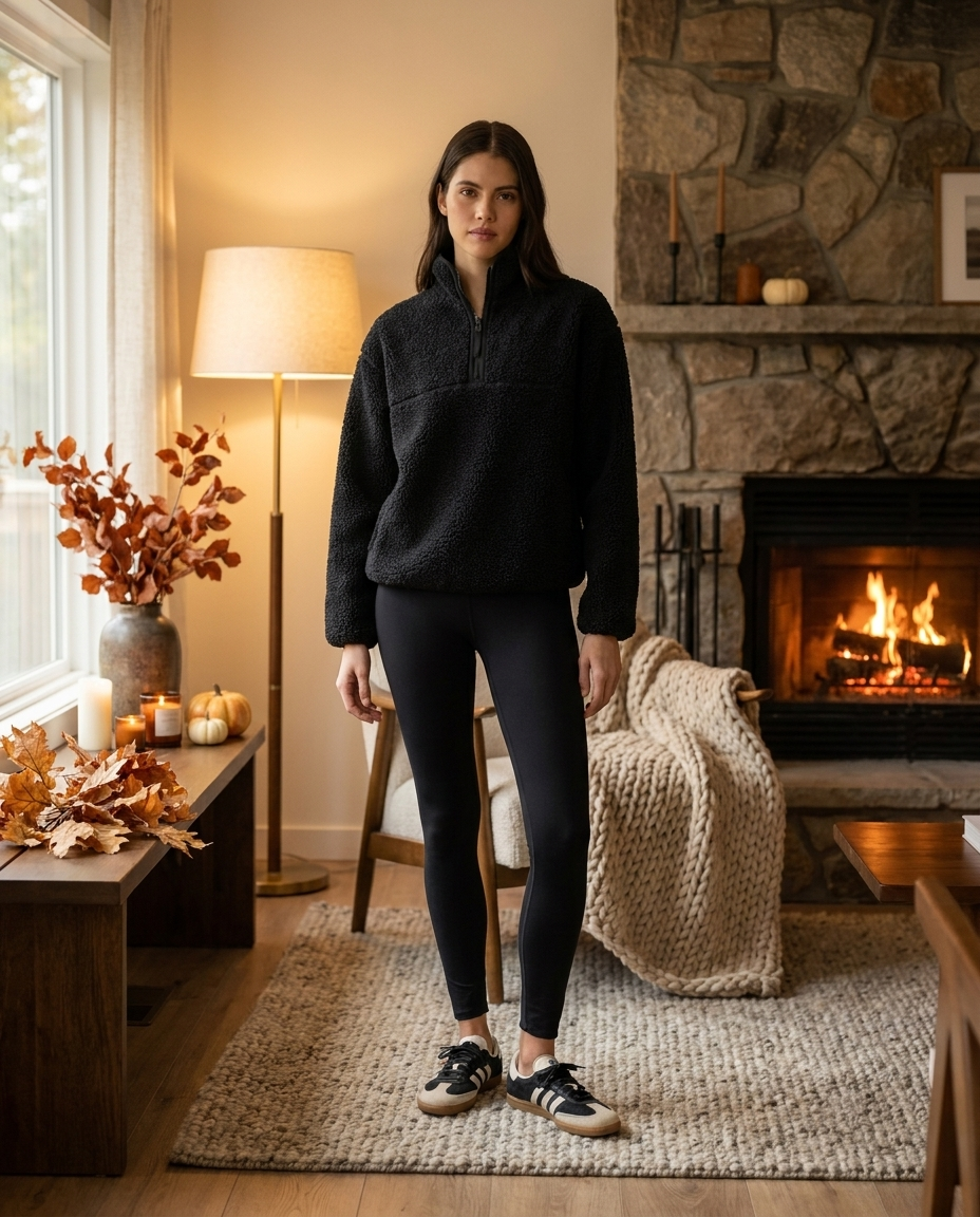 Reversible Sherpa Half-Zip Fleece in Black