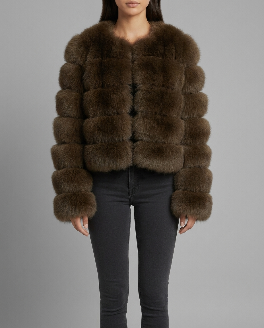 Brooke – Cropped Fur Jacket in Brown