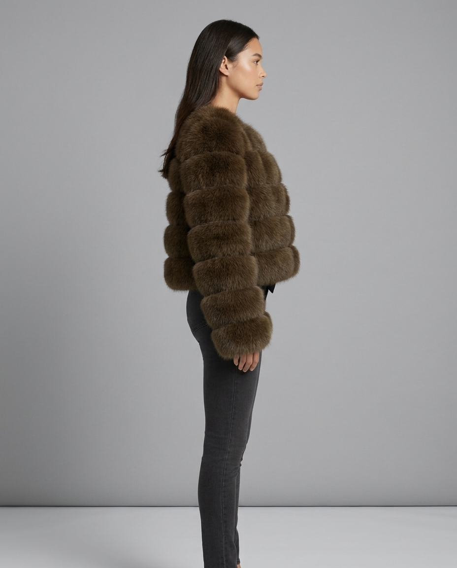 Brooke – Cropped Fur Jacket in Brown