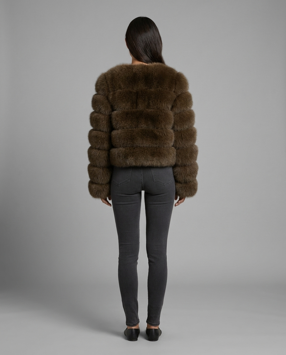 Brooke – Cropped Fur Jacket in Brown