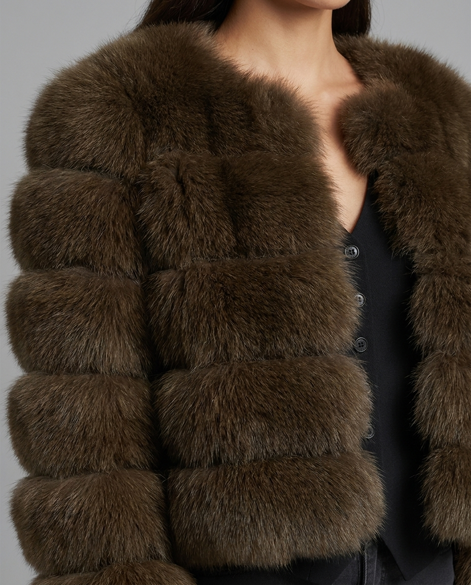 Brooke – Cropped Fur Jacket in Brown