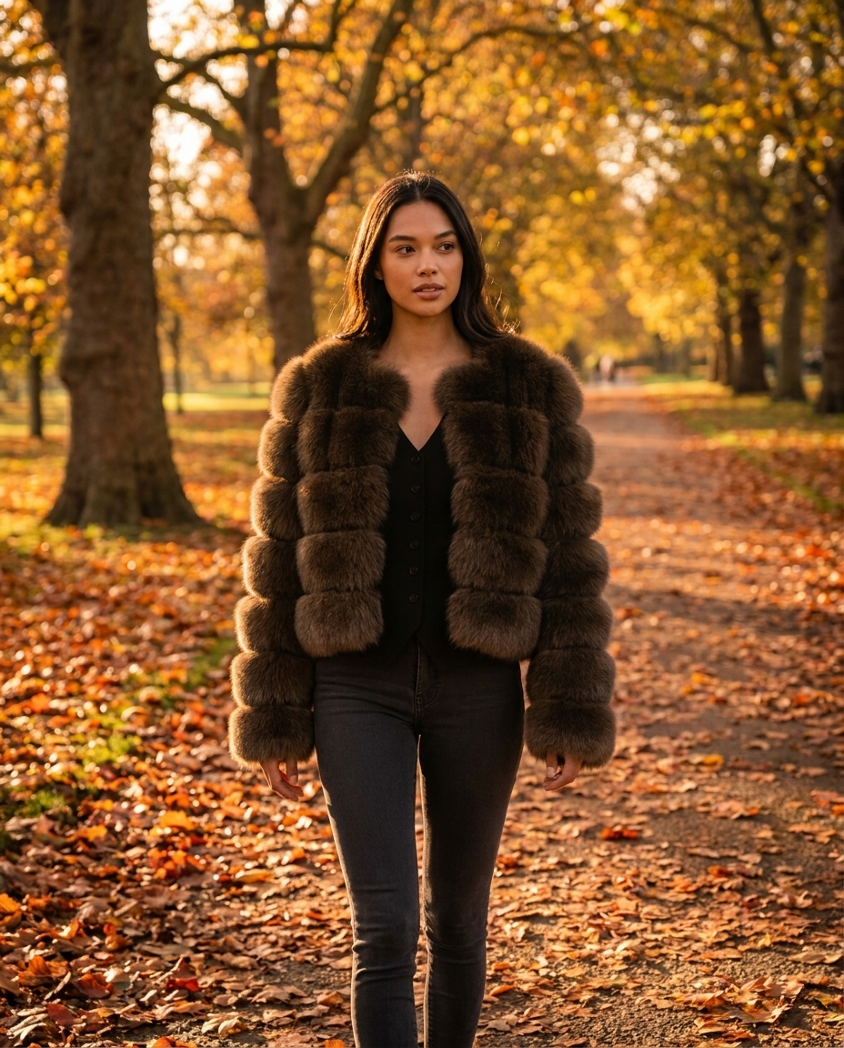 Brooke – Cropped Fur Jacket in Brown