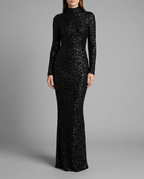 Galaxy – Sequin Turtleneck Maxi Dress in Black