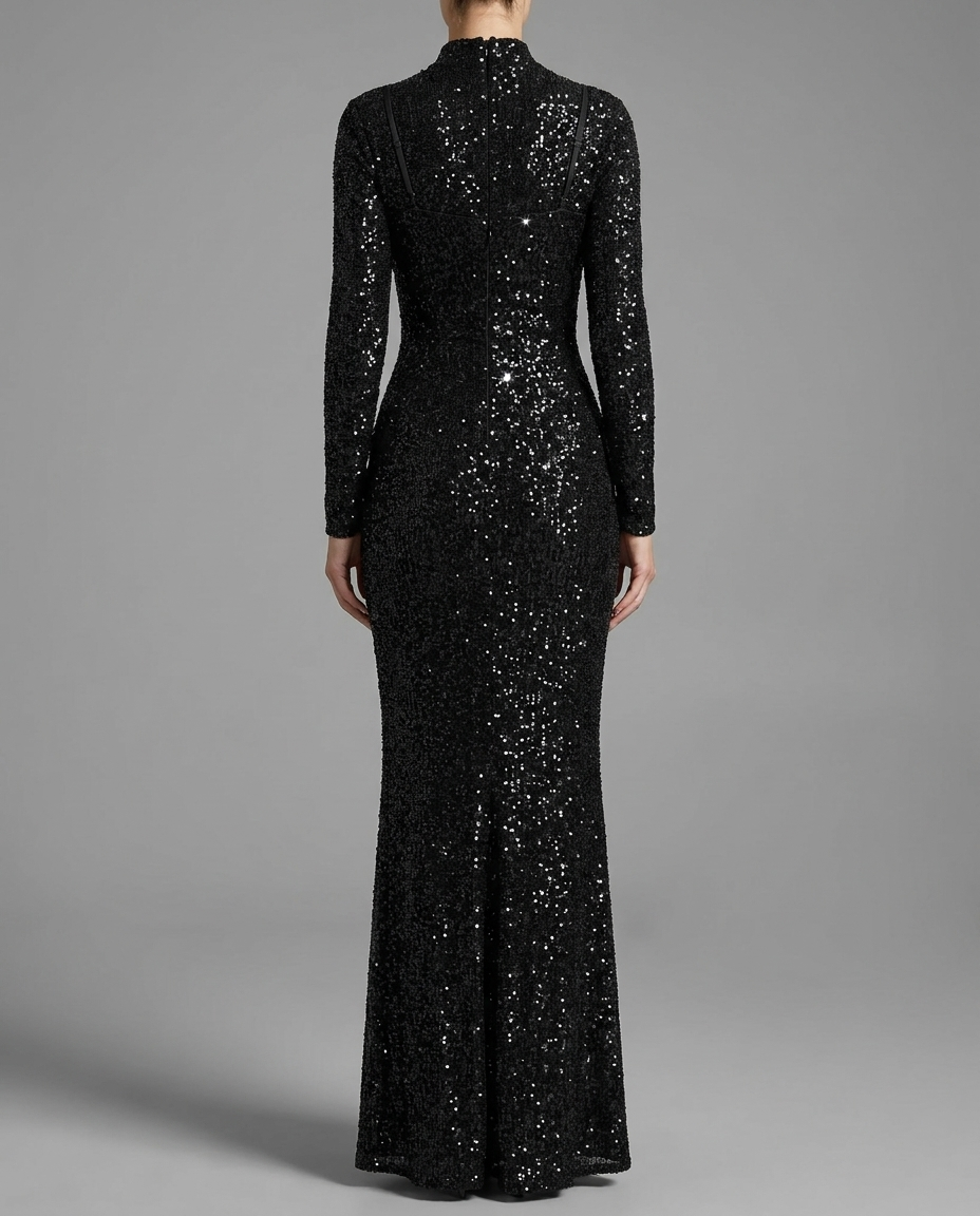 Galaxy – Sequin Turtleneck Maxi Dress in Black