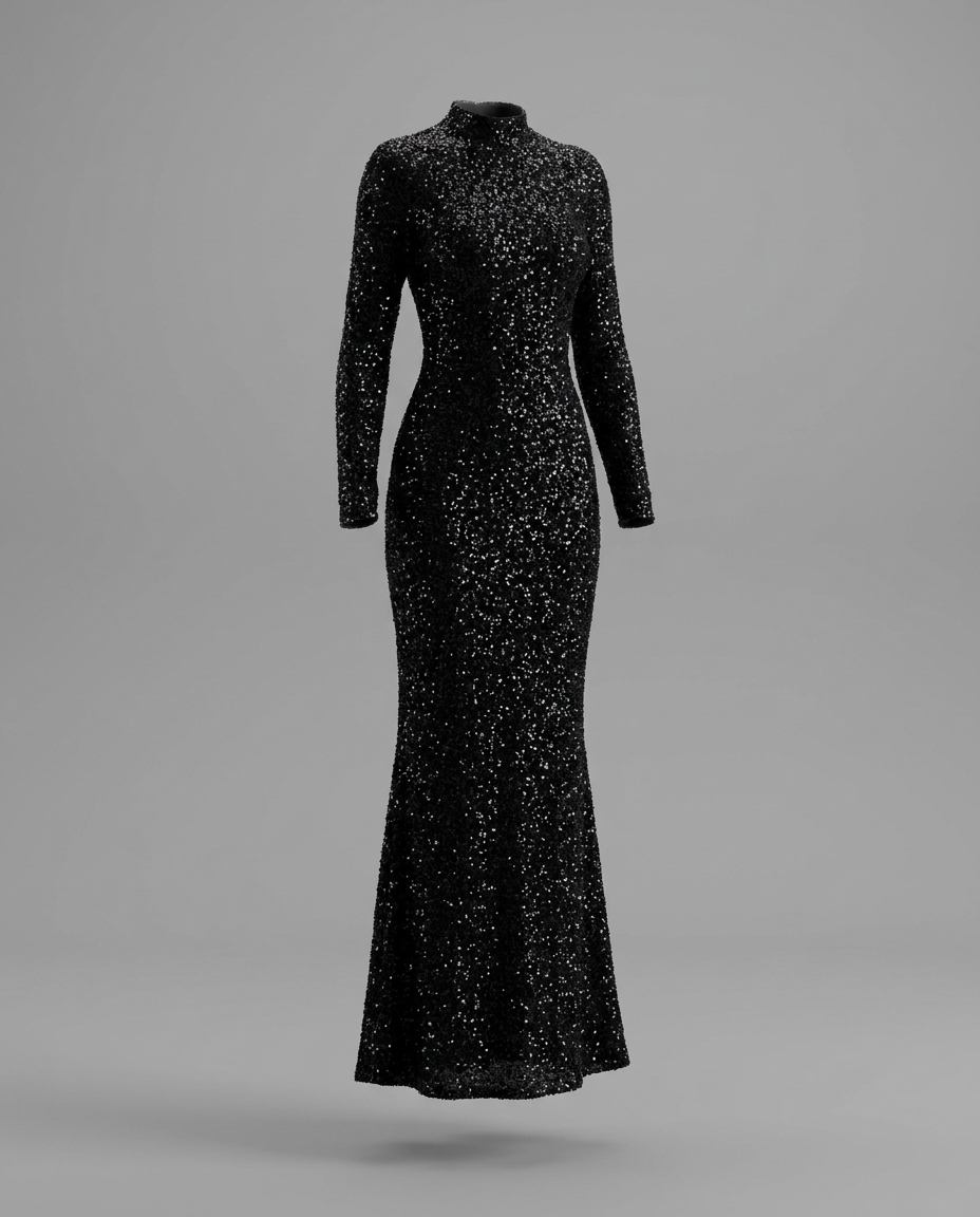 Galaxy – Sequin Turtleneck Maxi Dress in Black