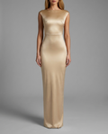 Twist-Back Satin Maxi Dress in Champagne