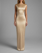 Twist-Back Satin Maxi Dress in Champagne