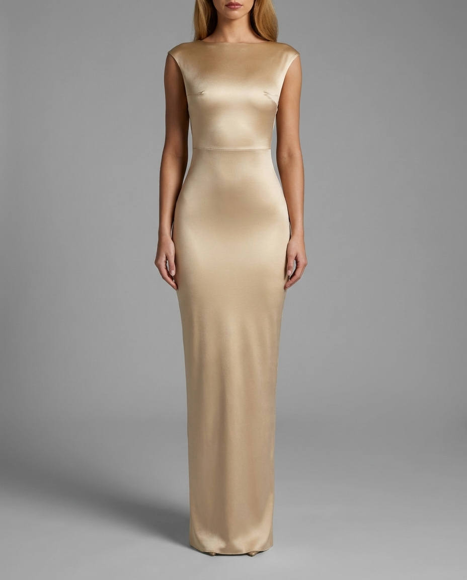 Twist-Back Satin Maxi Dress in Champagne
