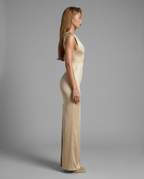 Twist-Back Satin Maxi Dress in Champagne