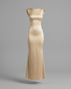 Twist-Back Satin Maxi Dress in Champagne