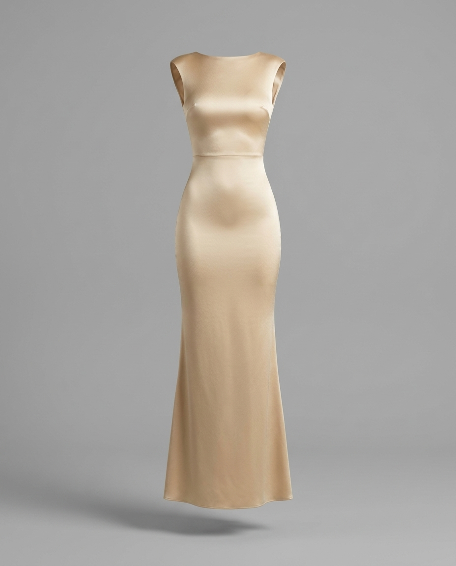 Twist-Back Satin Maxi Dress in Champagne