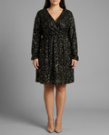 Shimmery – Sequin Wrap Knee Dress in Black & Gold