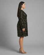 Shimmery – Sequin Wrap Knee Dress in Black & Gold
