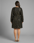 Shimmery – Sequin Wrap Knee Dress in Black & Gold