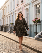 Shimmery – Sequin Wrap Knee Dress in Black & Gold