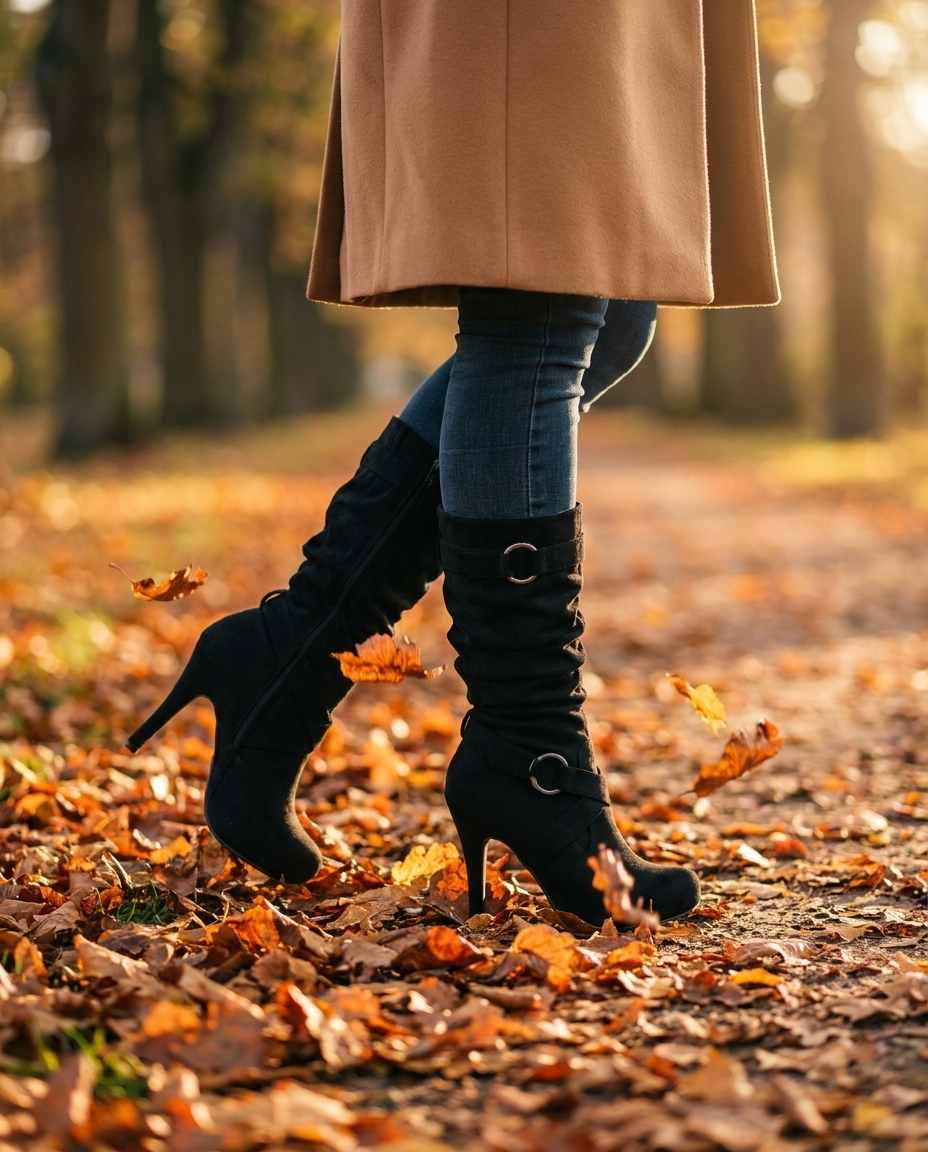 Slouch Suede Mid-Calf Stiletto Boots in Black