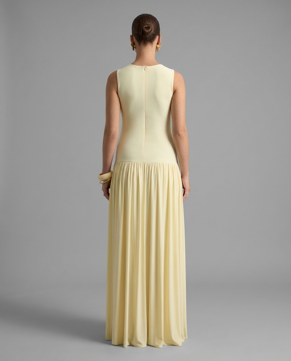 Outline – Pleated Maternity Maxi Dress in Lemon