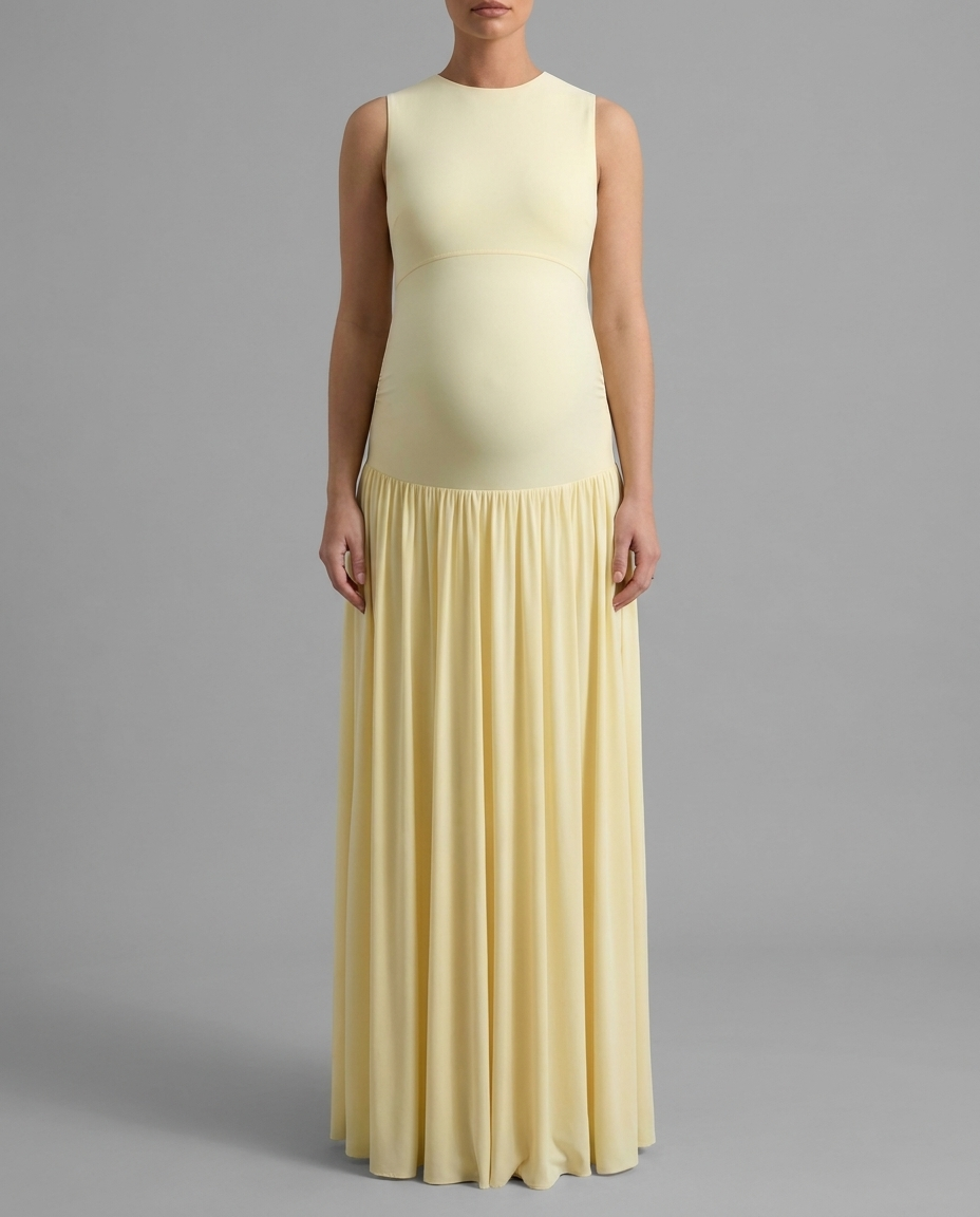 Outline – Pleated Maternity Maxi Dress in Lemon