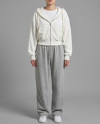 Lightweight Cropped Zip Hoodie in White