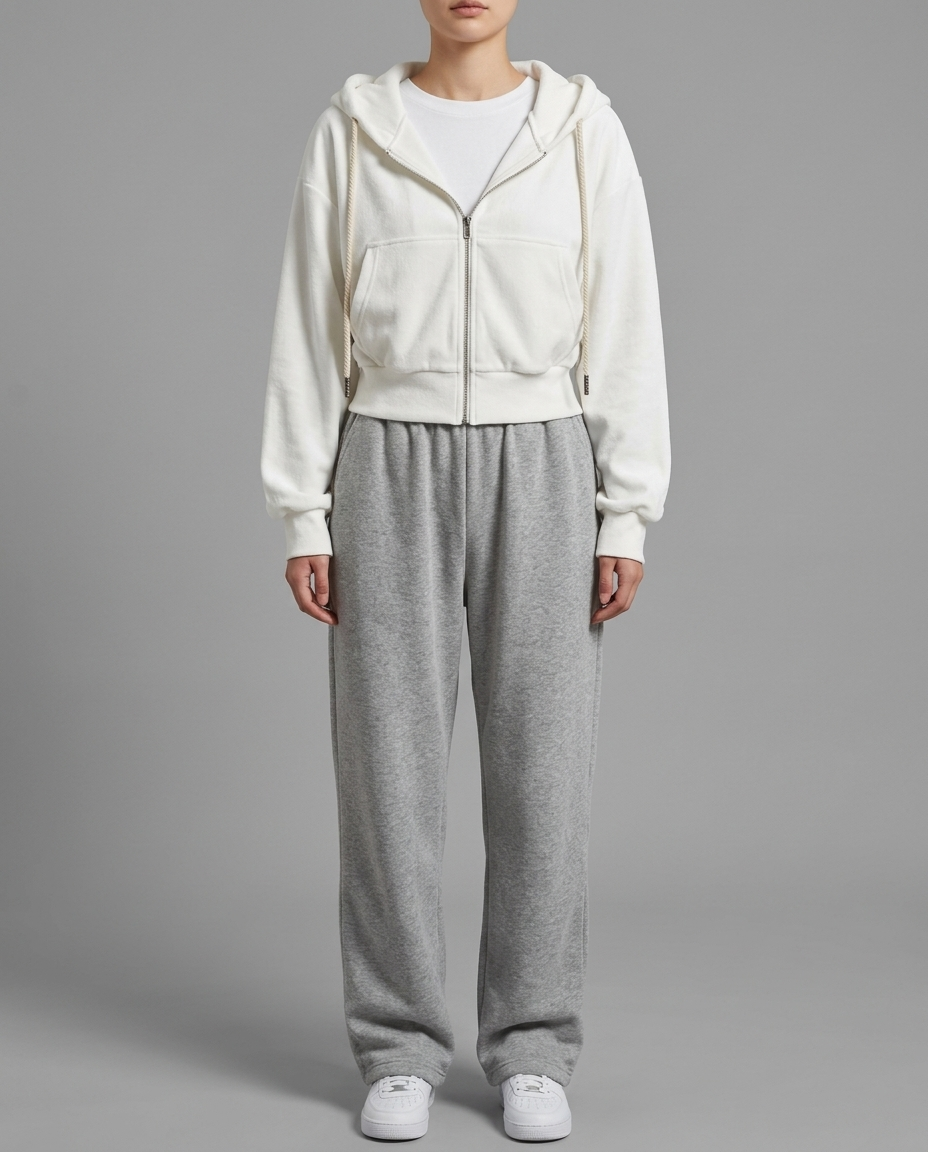 Lightweight Cropped Zip Hoodie in White