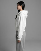 Lightweight Cropped Zip Hoodie in White